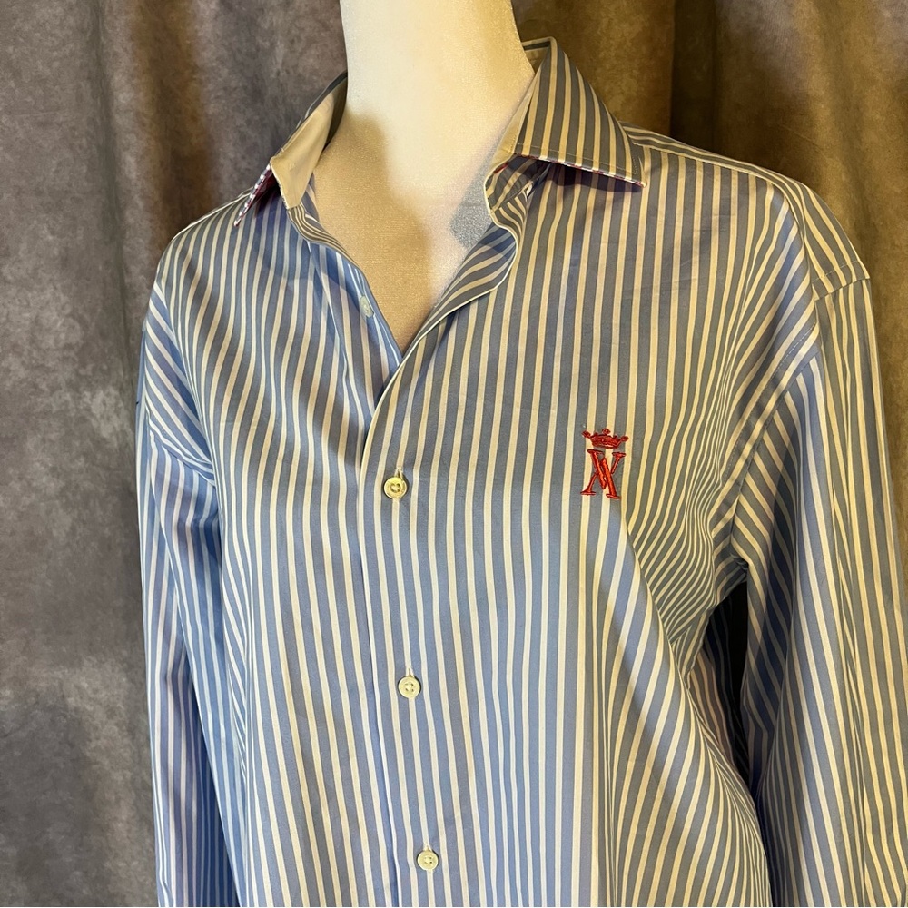Vicomte A. Blue Striped Women’s Button Down‎ Shirt Country Club Career Tailored